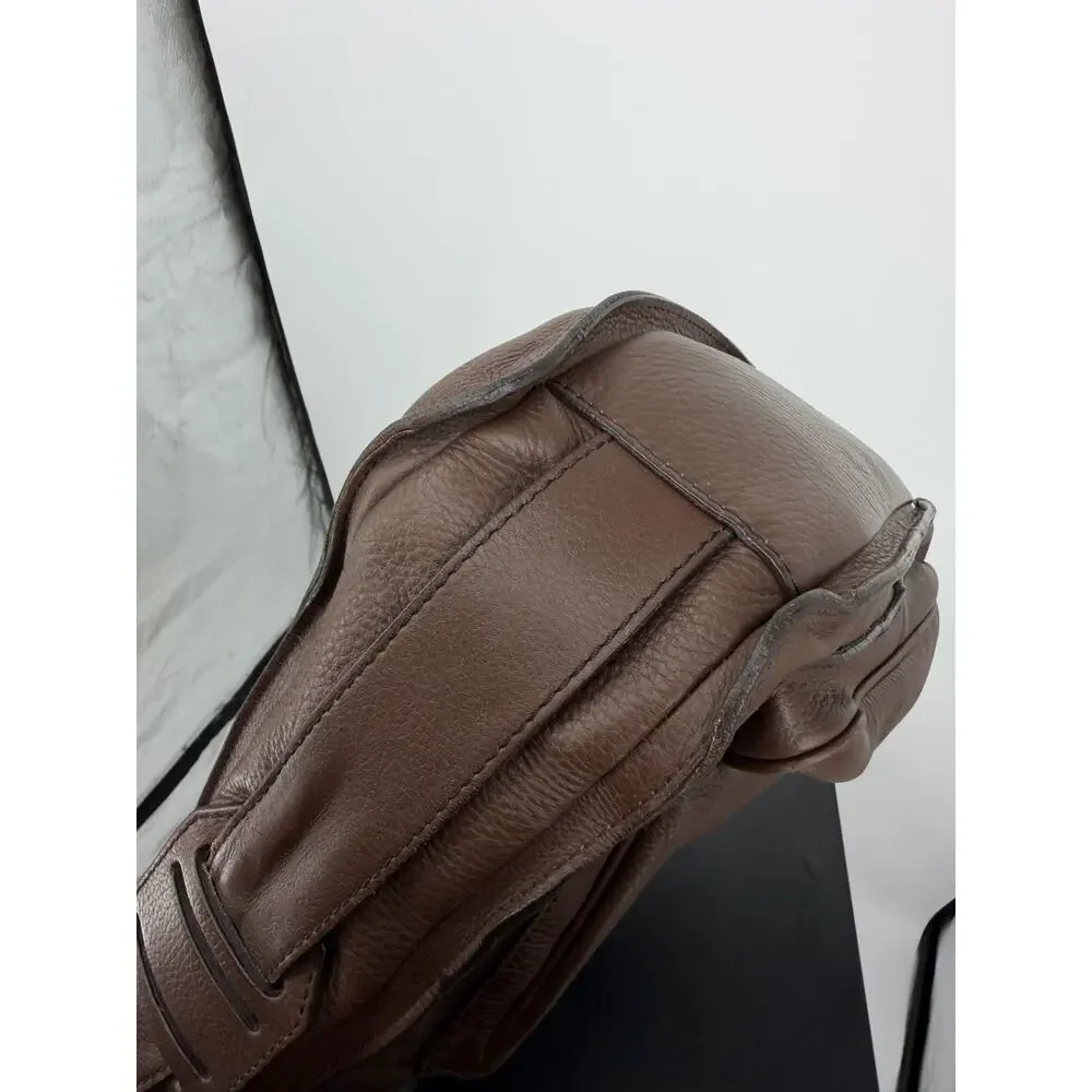 Burberry Men Brown Pebbled Leather Messenger Bag Crossbody Nova Check Lined Flap